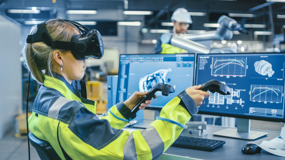 Factory Female Industrial Engineer Wearing Virtual