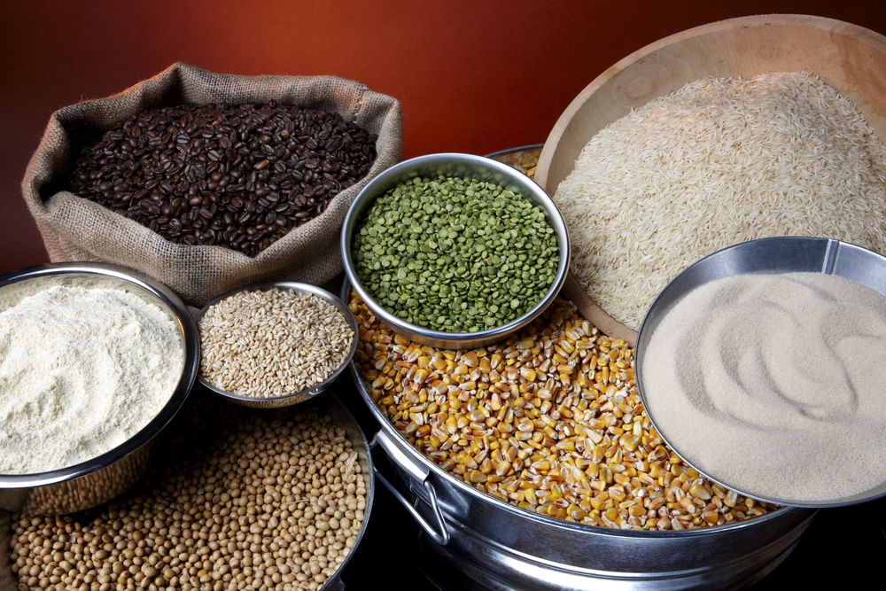 Still life shot of agricultural commodities such as grains and beans