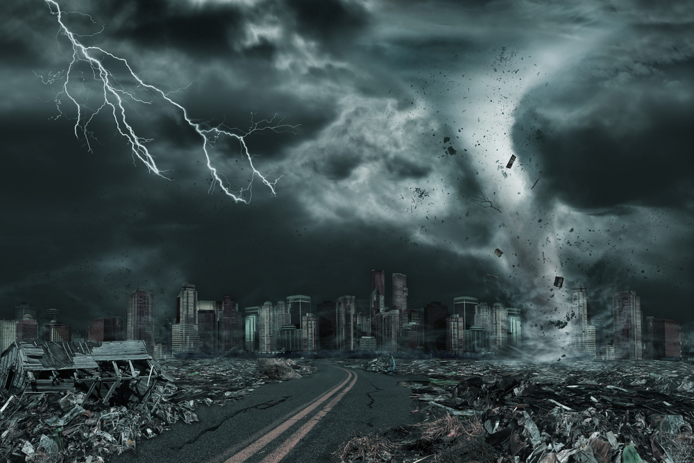 3D illustration of tornado or hurricane's destruction