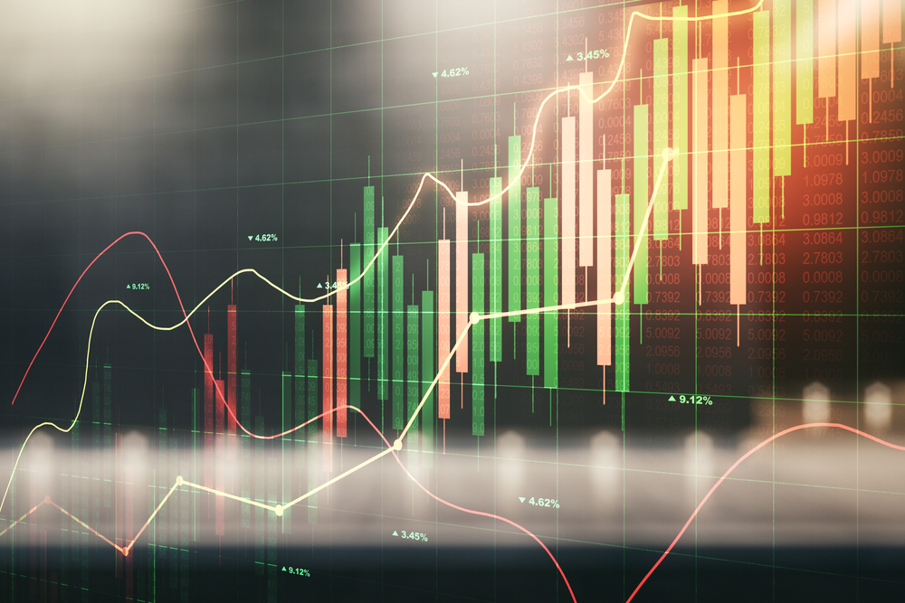 Double exposure of abstract creative financial chart