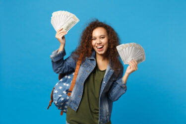 Young african american girl teen student in denim clothes