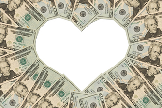 Twenty dollar bills making a heart symbol