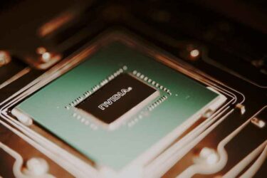 Nvidia GPU chip close up.