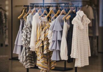 Fashionable clothes in a boutique store in London.