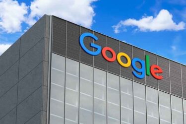 In this photo illustration in 3D the Google logo seen on top of the glass building