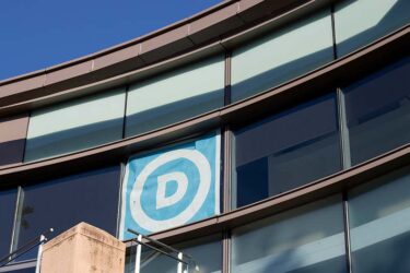 Closeup of the Democratic icon seen at the Democratic National Committee (DNC) Headquarters in Washington, DC.