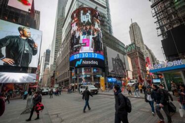 The giant video screen on the Nasdaq stock exchange in Times Square