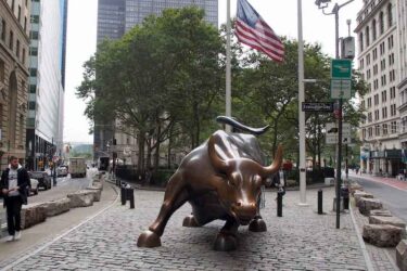 Charging Bull, aka the Wall Street Bull, bronze sculpture on Broadway at Bowling Green.