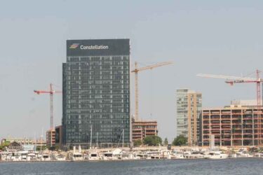 Constellation Energy, parent company to BGE Baltimore Gas and Electric building in Harbor East neighborhood seen from across the Inner Harbor