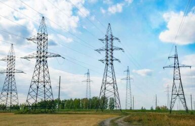 A shot of high voltage electric transmission tower, also known as electricity pylon.