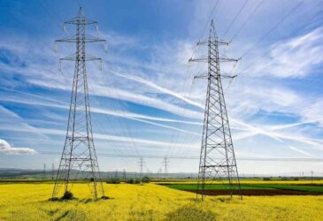 Transmission towers in Greece in Spring