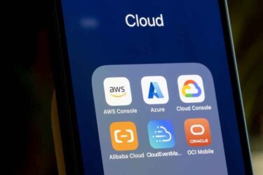 Assorted mobile apps owned by leading cloud computing services - AWS, Microsoft Azure, Google Cloud, Alibaba Cloud, IBM Cloud, and OCI - are seen on an iPhone.
